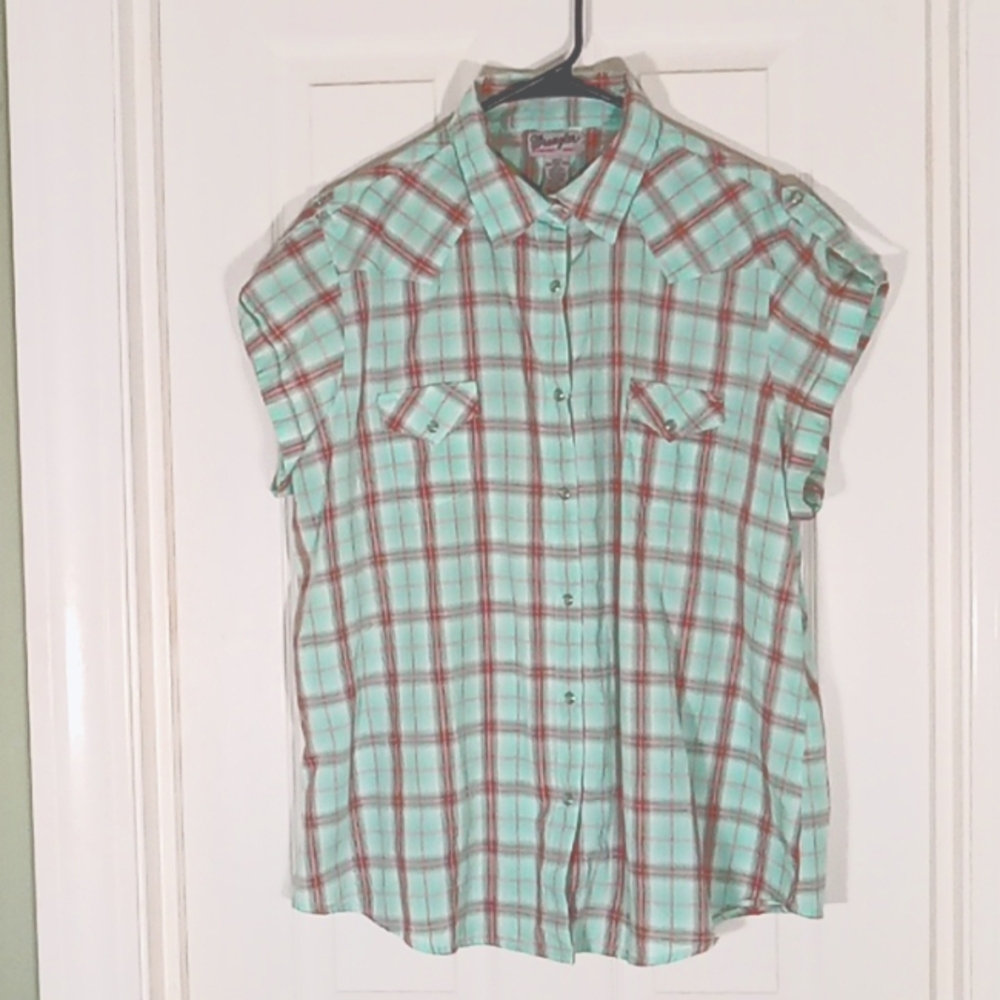Western shirt Wrangler Wrancher Shirts pearl snap cap sleeve 3XL